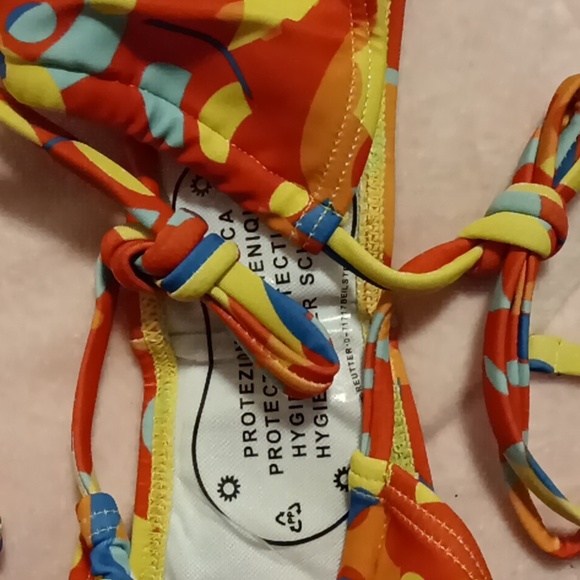 NEW Bandeau Bright Color Print String Tie Bikini Swimsuit - Picture 5 of 6